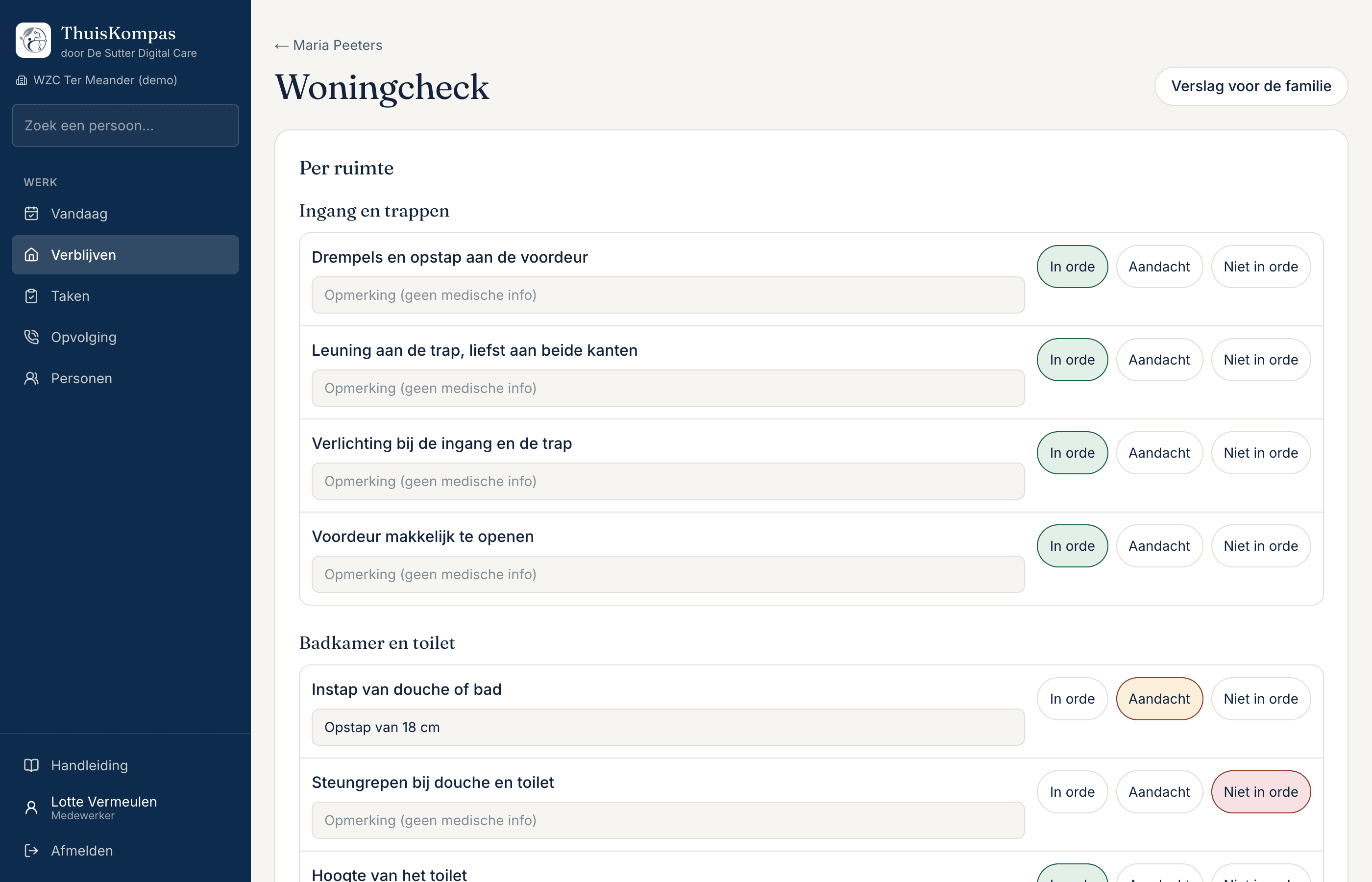 Het woningadvies per ruimte.